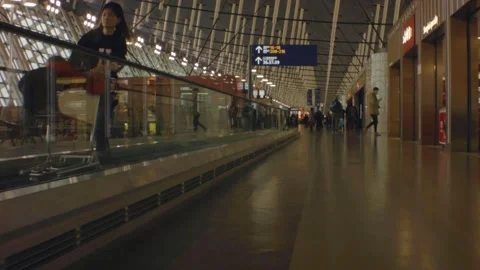 Still view with walking crowd asian Chinese people passengers in Pudong airport Stock Footage 157967698