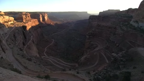 Still of Winding Twisting Switchback Road Desert Canyon Dawn American Southwest 스톡 동영상 148435261