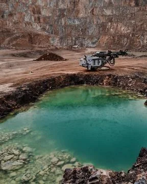 This is still a working mine. It is a limestone mine. Also known as a quarry. Stock Photos