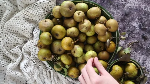 Stillife with wild pears, rustic style Video stock 161840737