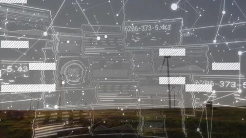 Stillness fading overlay emerging wind turbine panels shifting updating codes Stock Footage 310326475