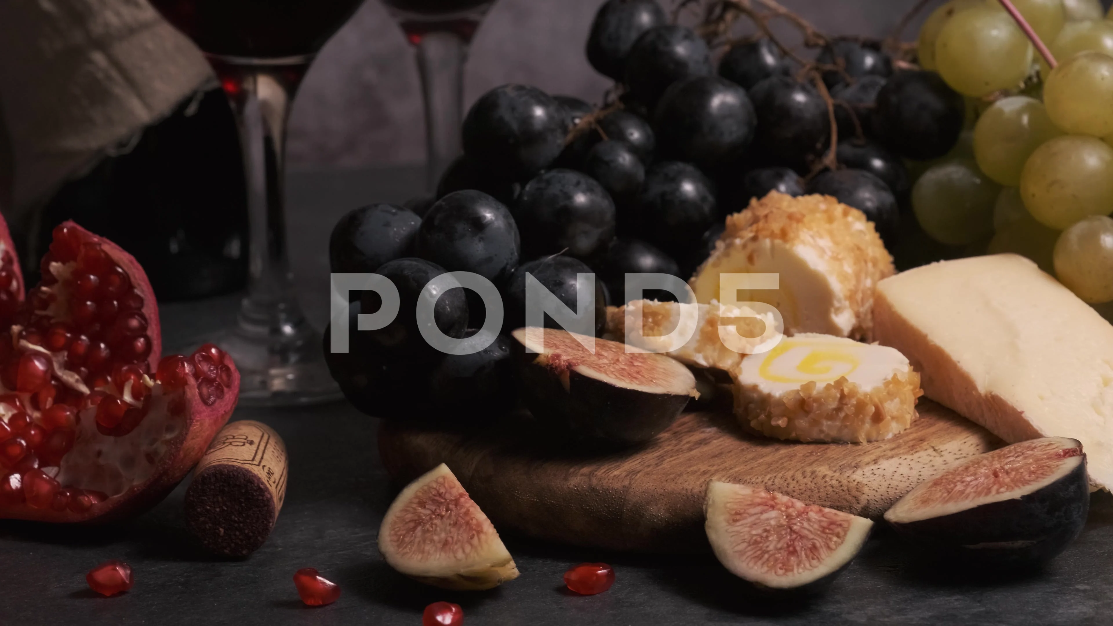 stillord of white black cheese grapes an... | Stock Video | Pond5