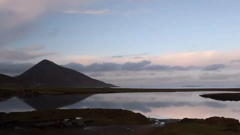Stillwater With Specular Reflection Landscape. Achill Island, Ireland Stock Footage 239483791