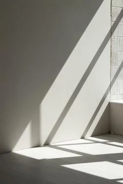 Stimulate scene of white empty room with sun light cast shadow on the lamin.. Stock Photos