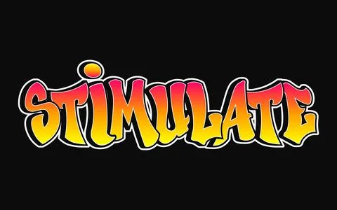 Stimulate word graffiti bubble letters urban street art Stock Illustration