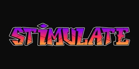 Stimulate word trippy psychedelic graffiti style letters. Vector hand drawn.. Stock Illustration