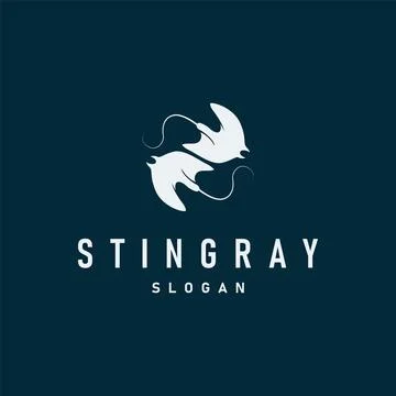 Stingray fish logo ocean animal design simple black manta silhouette illust.. Stock Illustration