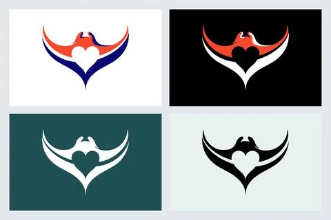 Stingray Heart Logo Vector Icon Set Stock Illustration