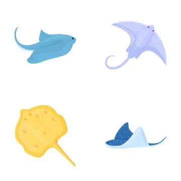 Stingray icons set cartoon vector. Cartoon tropical marine stingray fish Stock Illustration