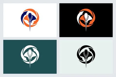 Stingray Logo Design Set with Circular Arrows Stock Illustration