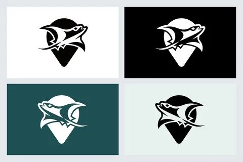 Stingray Map Pin Logo Design Vector Set Stock Illustration