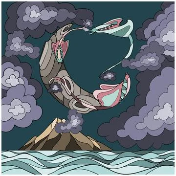 Stingrays in the sky among the clouds Stock Illustration