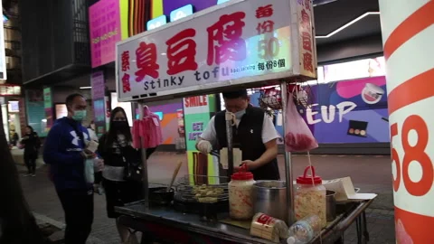 Stinky tofu stall in Taipei street Taiwa... | Stock Video | Pond5