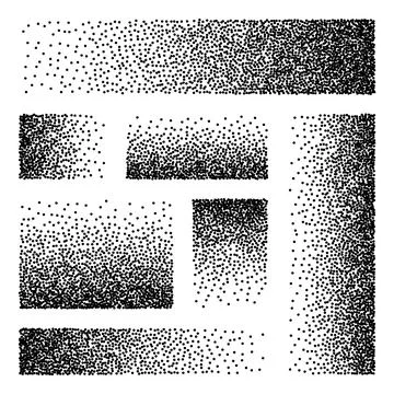 Stipple pattern, dotted rectangular design elements. Stippling, dotwork drawing Illustrazione stock