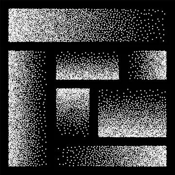 Stipple pattern, dotted rectangular design elements. Stippling, dotwork drawing Illustrazione stock