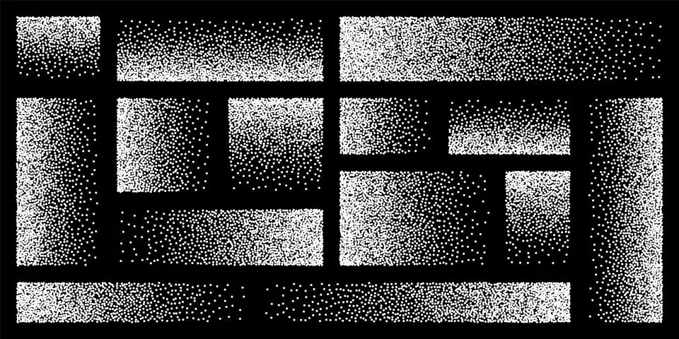 Stipple pattern, dotted rectangular design elements. Stippling, dotwork drawing 스톡 일러스트