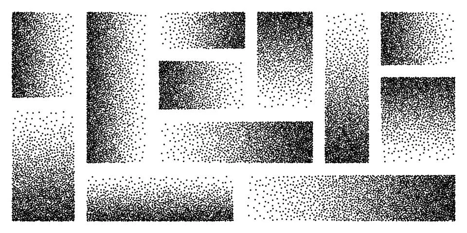 Stipple pattern, dotted rectangular design elements. Stippling, dotwork drawing イラスト素材