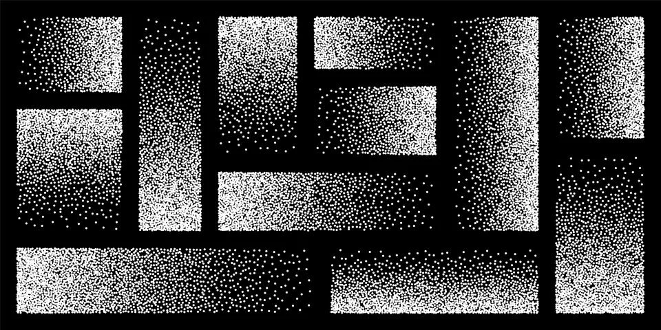 Stipple pattern, dotted rectangular design elements. Stippling, dotwork drawing 스톡 일러스트