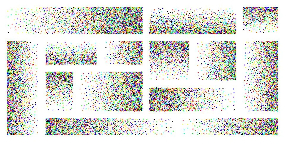 Stipple pattern, dotted rectangular design elements. Stippling, dotwork drawing Illustrazione stock