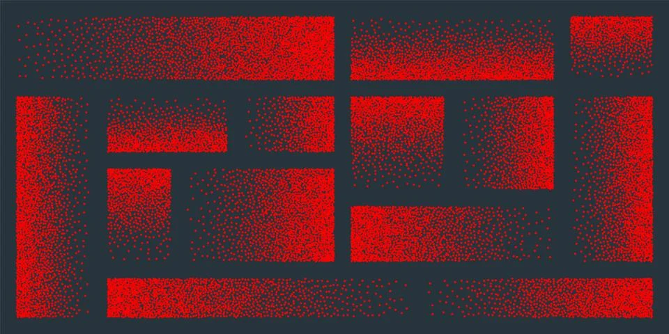 Stipple pattern, red dotted rectangular design elements. Stippling, dotwork 스톡 일러스트