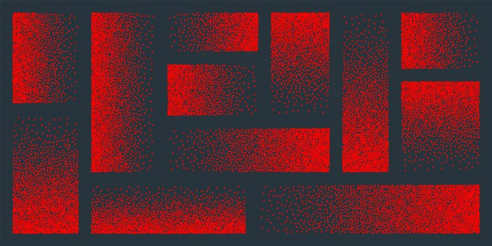 Stipple pattern, red dotted rectangular design elements. Stippling, dotwork Illustrazione stock