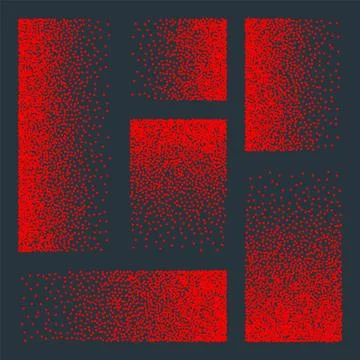 Stipple pattern, red dotted rectangular design elements. Stippling, dotwork Stock Illustration