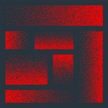 Stipple pattern, red dotted rectangular design elements. Stippling, dotwork イラスト素材