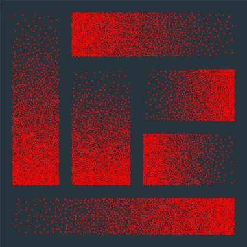 Stipple pattern, red dotted rectangular design elements. Stippling, dotwork Illustrazione stock