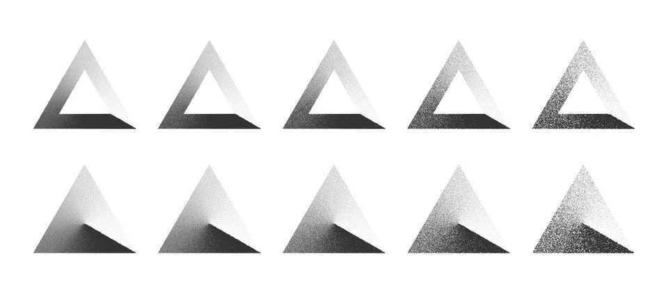 Stipple Triangle Clockwise Gradient Dotwork Texture Set On White Background Stock Illustration