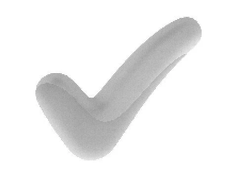 Stippled check mark symbol featuring radial halftone dots for graphic desig.. 스톡 일러스트