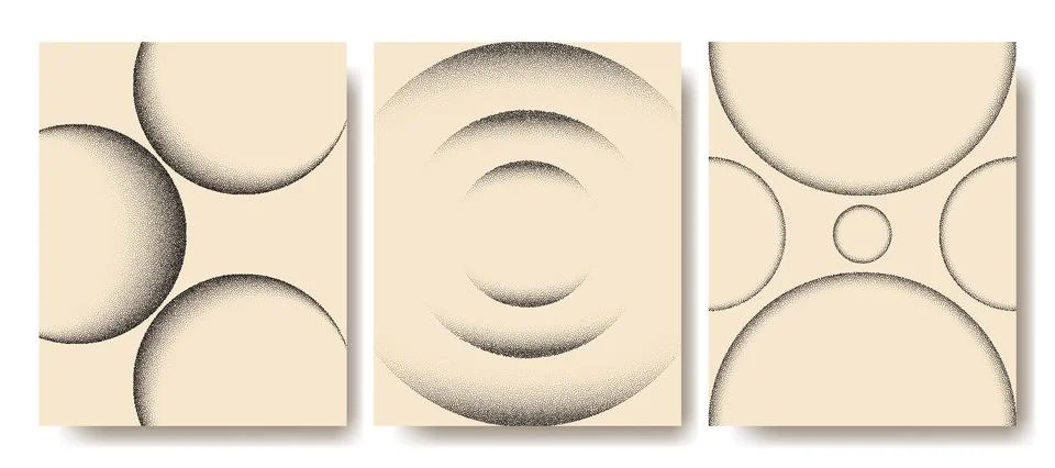 Stippled Circle Patterns with Gradient Dot Texture. Minimalist style cover Stock Illustration