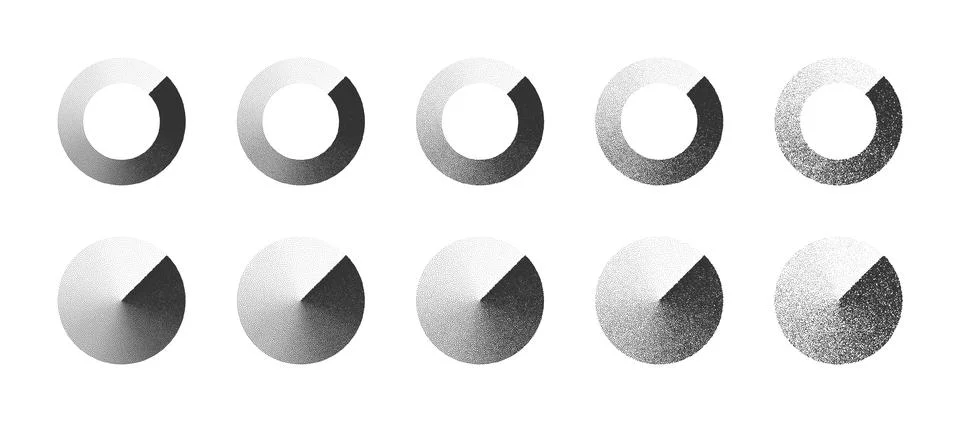 Stippled Circles Clockwise Gradient Dotwork Texture Set On White Background Stock Illustration
