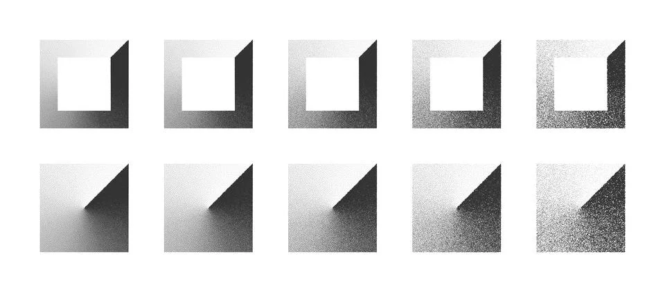 Stippled Squares Clockwise Gradient Dotwork Texture Set On White Background Stock Illustration