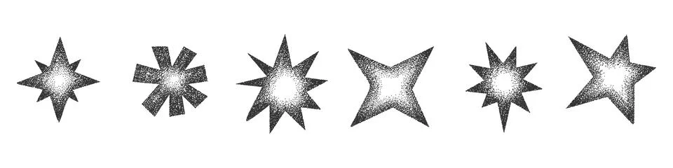 Stippling dots halftone grainy gradient stars set. Vintage vector elements Stock Illustration