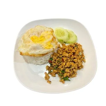 Stir-fried basil with fried egg-1 Stock Photos