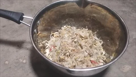 Stir-Fried Bean Sprouts with Egg in Stainless Pan | Simple Home Cooking Stock Footage 296856271