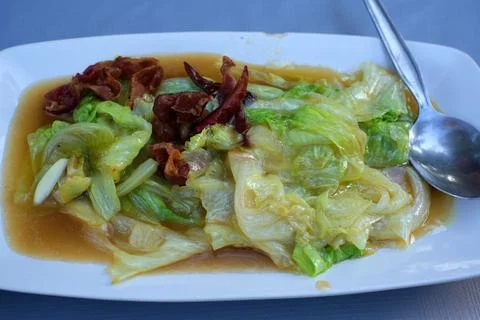 Stir-Fried Cabbage with Fish Sauce, Delicious Thai food. Stock Photos