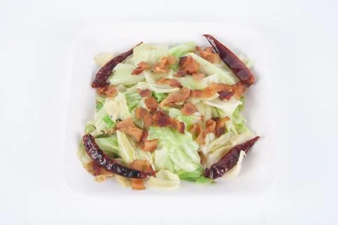 Stir fried celery cabbage with salted fish for sale at Thai street food marke Stock Photos