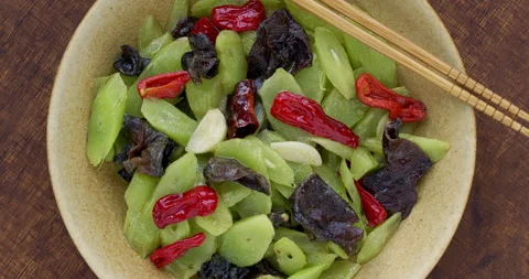 Stir-fried celtuce (stem lettuce). Stock Footage 281288689