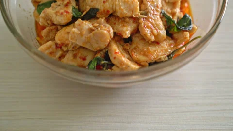 Stir Fried Chicken with Chili Paste or Chilli Paste - Asian food style Stock Footage 159187552