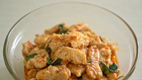Stir Fried Chicken with Chili Paste or Chilli Paste - Asian food style Stock Footage 159642588