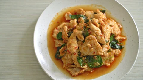 Stir Fried Chicken with Chili Paste or Chilli Paste - Asian food style Stock Footage 159643287