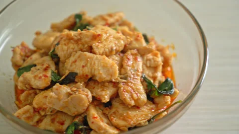 Stir Fried Chicken with Chili Paste or Chilli Paste - Asian food style Stock Footage 160318358