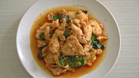 Stir Fried Chicken with Chili Paste or Chilli Paste - Asian food style Stock Footage 160318459