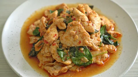 Stir Fried Chicken with Chili Paste or Chilli Paste - Asian food style Stock Footage 162568108