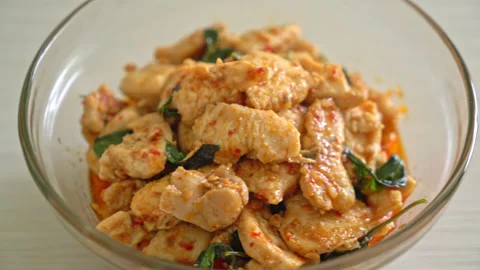 Stir Fried Chicken with Chili Paste or Chilli Paste - Asian food style Stock Footage 165442711