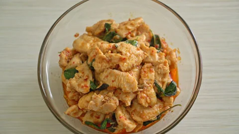 Stir Fried Chicken with Chili Paste or Chilli Paste - Asian food style Stock Footage 167716304