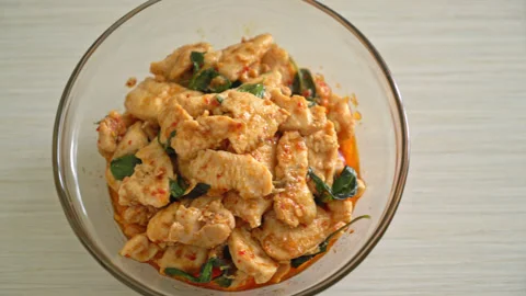 Stir Fried Chicken with Chili Paste or Chilli Paste - Asian food style Stock Footage 192851238