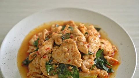 Stir Fried Chicken with Chili Paste or Chilli Paste - Asian food style Stock Footage 193413759