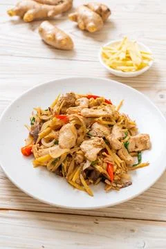 Stir-fried chicken with ginger Stock Photos